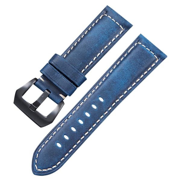 24 mm universalrem i ægte læder i retrostil - Safir / Sort Blå blue