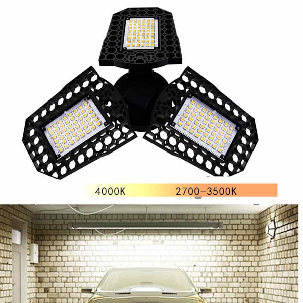 Överlägsna LED-garagebelysning med rörelsesensor, ihålig struktur ger förbättrad kylning, justerbara paneler för anpassad belysning, energieffektiv