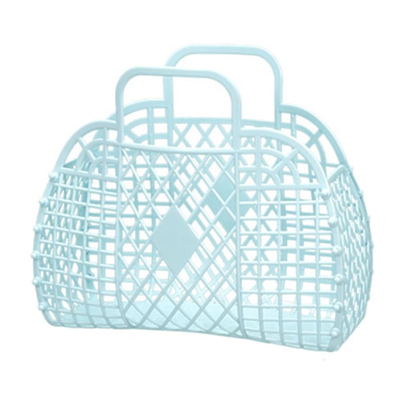 Hollow Storage Basket Plastic Reusable Portable Foldable Bag for Beach Home Bedside Shopping Toys Clothes Blue