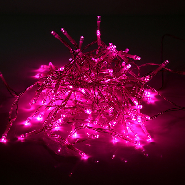 Batteridrevne 100 LED-lyslenker Julehagefestdekorasjon med fjernkontroll Rosa