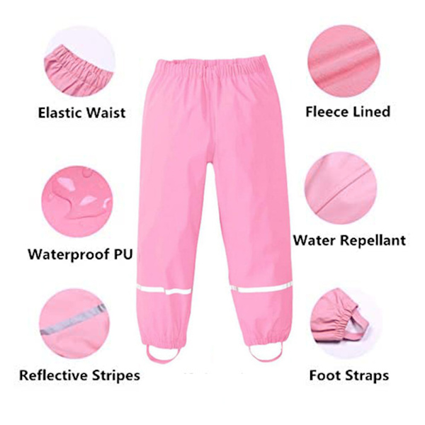 Pojkar Flickor Reflekterande Vattentät Regnbyxa Lättvikts Regnwea Pink