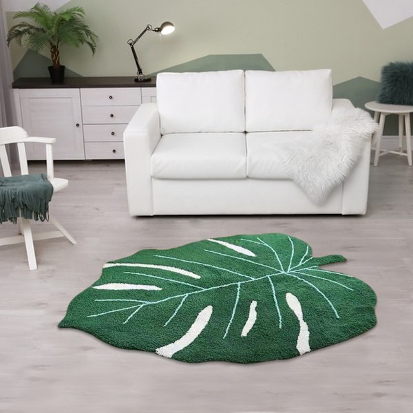 Mattor 80*120cm, Mjuk Tvättbar Barnmatta Halkfri Lekmatta för Baby Barnrum Lekrum Boho Grönt Blad Matta