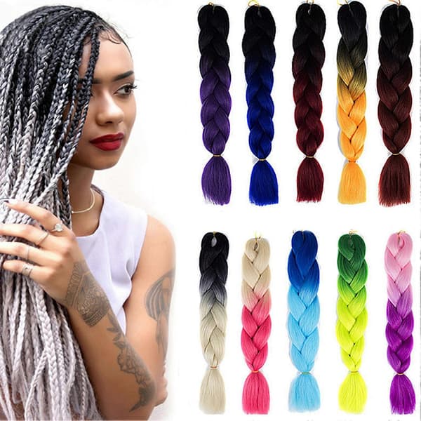 Gradientfärg Peruk Kvinnor Mode Flätad Hårförlängning för Klubb 15#