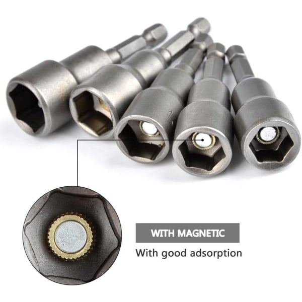 10 stk. Drill Hex Socket Set Magnetisk 1/4 Hex Socket Socket Adapter