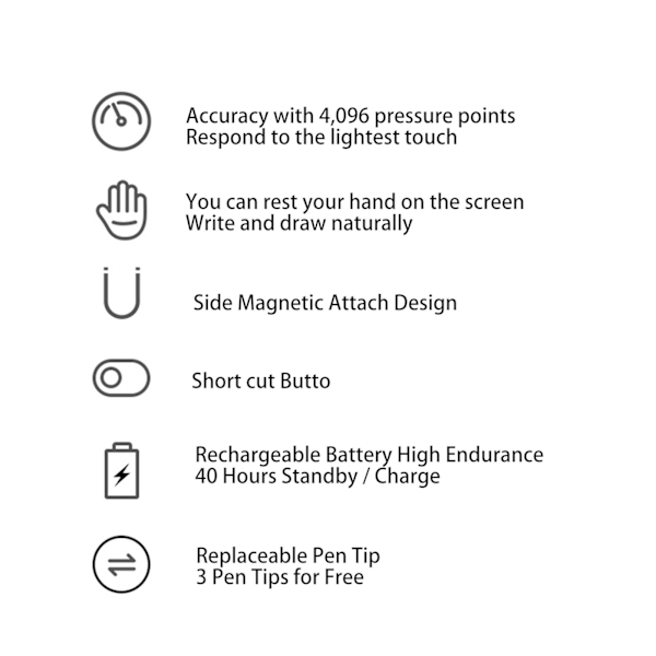 Stylus Penna Magnetisk 4096 Nivåer Tryck Sugfunktion Brett Tillämplig Tablet Kapacitiv Stylus för Surface Svart