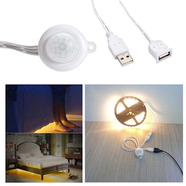 Tålig plastdesign, Mini PIR-rörelsesensor för LED-strip ljusströmbrytare, Infraröd rörelsedetektor med automatisk fördröjning och justerbar tidsinställning