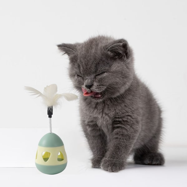 Kattgodis Dispenser Leksak med Fjäder Interaktiv Förhindra Tippning Katt Långsam Matare Pusselboll Gul Grön