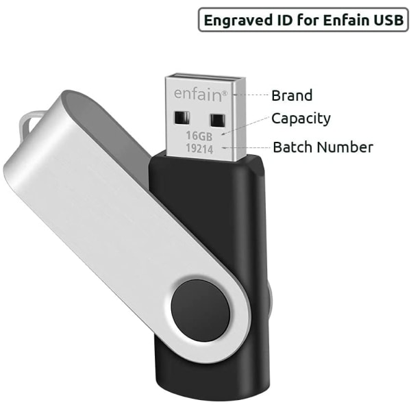 16 GB USB 2.0 Flash-minnepinne Swivel Thumb-stasjoner Bulk 10-pakning, med LED-indikator, (svart)