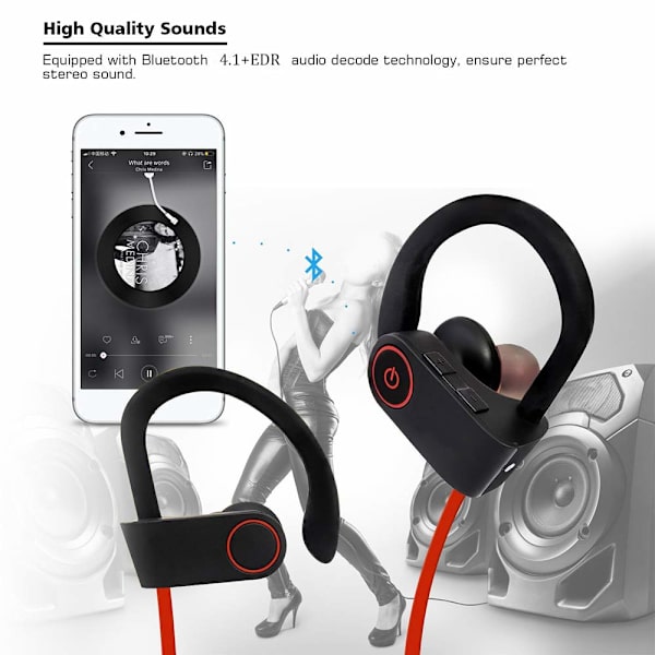 Trådlösa Bluetooth-hörlurar för slips, svettåliga sporthörlurar med öronkrokar, brusreducering, stereohörlurar med mikrofon,