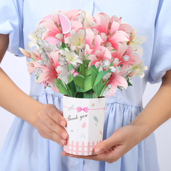 Blombukett pop up-kort - 3D-blomsterkort, mors dag Lily