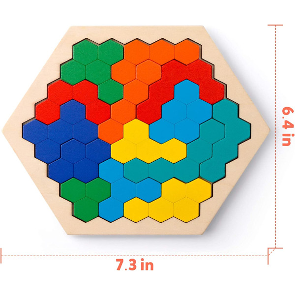 Hexagonpussel i trä för vuxna barn - Formmönsterblock