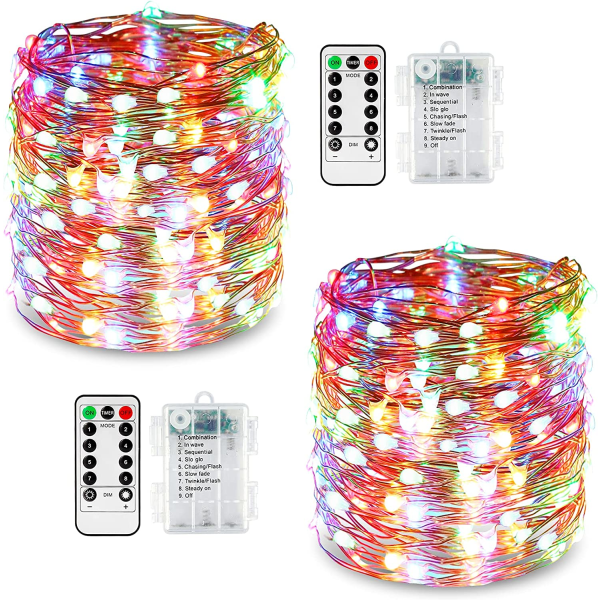 2 pakkausta LED-valosarjoja 10m 100 8 tilaa ulkovalaistus kupari
