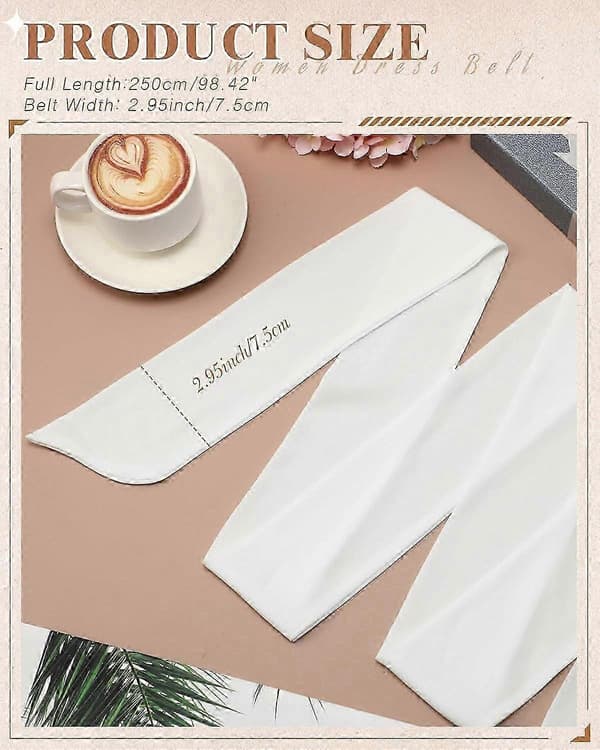 Elegant Chiffonbelte for Kvinner til Kjoler - 50-talls Stil Brudebelte til Bryllup - 7,5 cm Bredt Tilbehør Solid White Classic Style