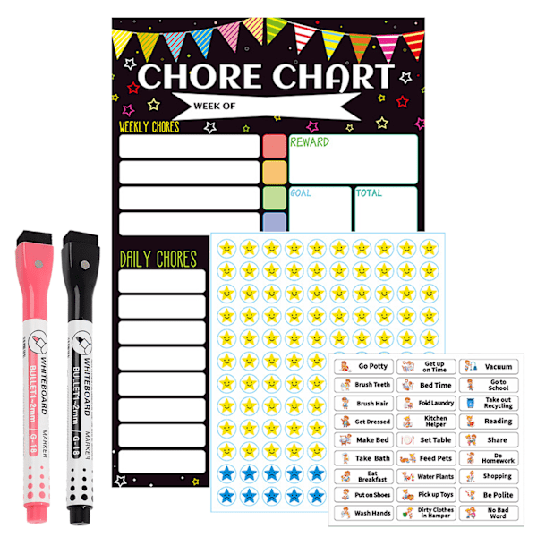 3PCS Children Reward Chart with 2 Pens,  Reward Charts for Children Behaviour, Chart for Adults, Reusable Reward Charts for Fridge Home School