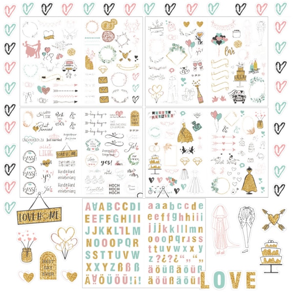 Wedding stickers, 321 stickers for wedding guest book, glitter wedding guest book for guest book, photo album - wedding stickers with lots of heart