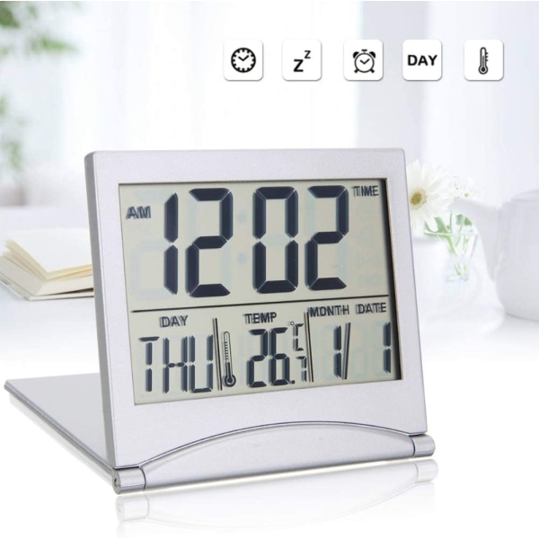 Fällbar bärbar skrivbordsdigital LCD-skärmtermometerkalender