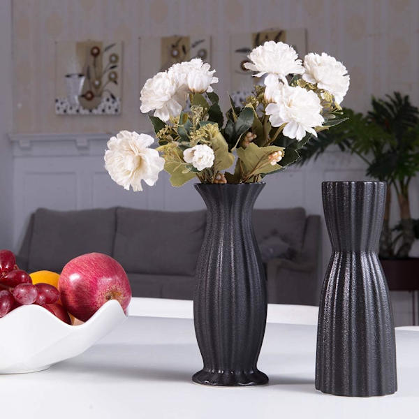 Blomster Vase Sett med 2, Sorte Blomster Vas for Dekor 8 Tommer