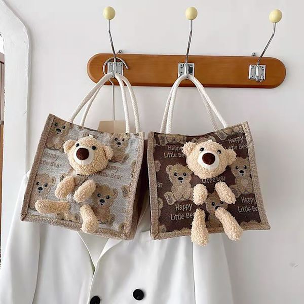 Piger Rygsæk Teen Teenager Fashion Quiltet Lille Størrelse Bjørn Håndtaske