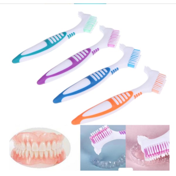4 kpl hammasproteesiharjaa kaksipuolisella hammasproteesin puhdistusharjalla