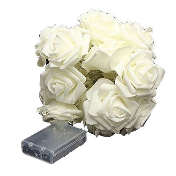 Lights4fun 2x 20 LED Rosen Lichterkette warmweiß batteriebetrieben