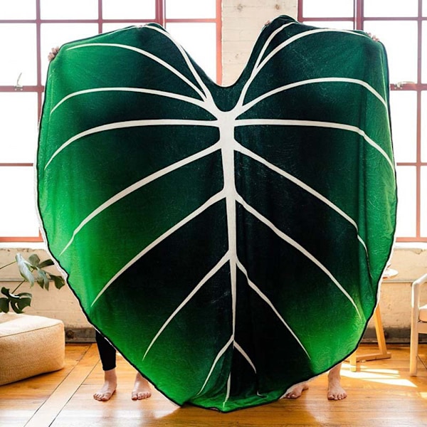 Grøn bladformet sofa-tæppe, superblødt plys-flannel, behageligt, tykt tæppe og tæpper, dekorativt til sofa, seng, 150x220cm