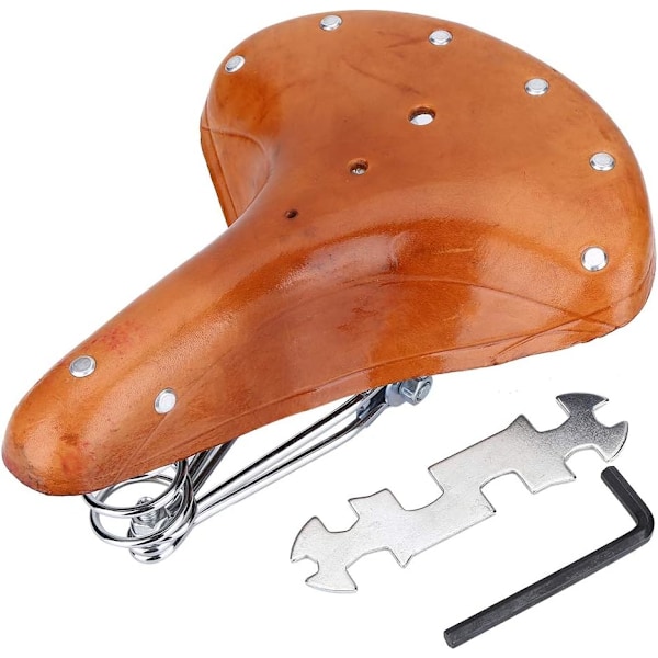 Universal comfortable rivets cowhide leather mountain bike seat robust springs bicycle saddle