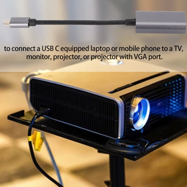 Typ C till VGA-adapterkabel 1080P-stöd Anti-Slip-design USB C till VGA-adapter för bärbar telefon surfplatta