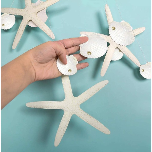 Decor365 Flat Paper White Finger Starfish Sea Shell Garland