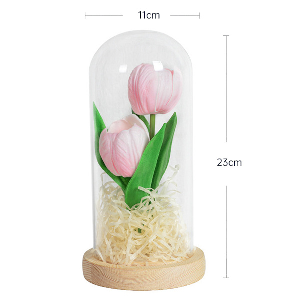 Oplyste tulipaner i glaskuppel Kunstig LED-tulipan Blomsternattlys til mors dag