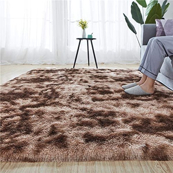 Mjuk modern inomhus Shaggy 4x6,6 matta för vardagsrum i sovrummet Coffee 4 x 5.2 Ft.