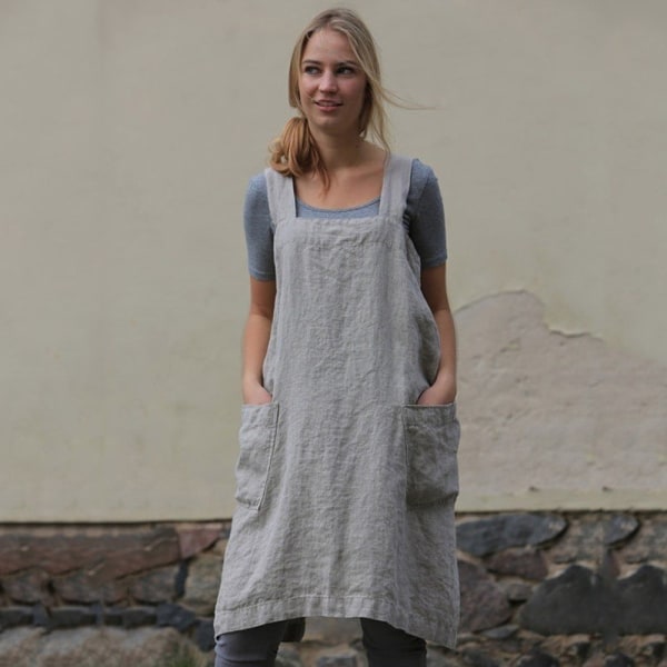 Lösa hemkläder Bomull Linne Förkläde för kvinnor Cross Back