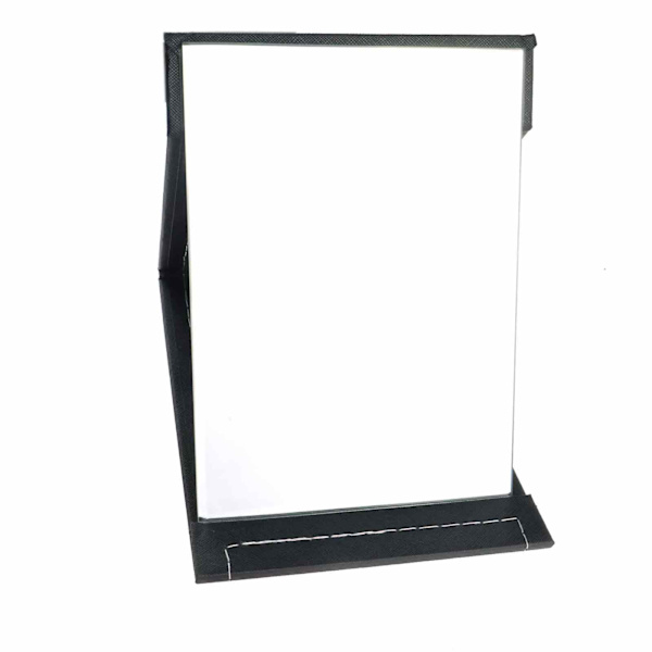 Bärbar Bordsmodell Sminkspegel, 20,5 x 15 cm Svart PU Läder Kompakt Spegel, Fristående Super HD med Ställ, Spegel för Resor, Camping,