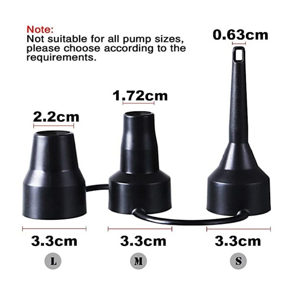 3-pak oppustelige pumpemundstykker, luftpumpe adapter