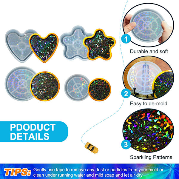 4 stk. Holografiske Resin Støbeforme Silikoneforme til Epoxy Resin til