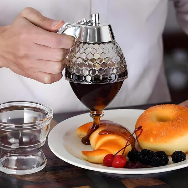 Honningdispenser, honningdoserer og honningdoserer, lavet af glas og