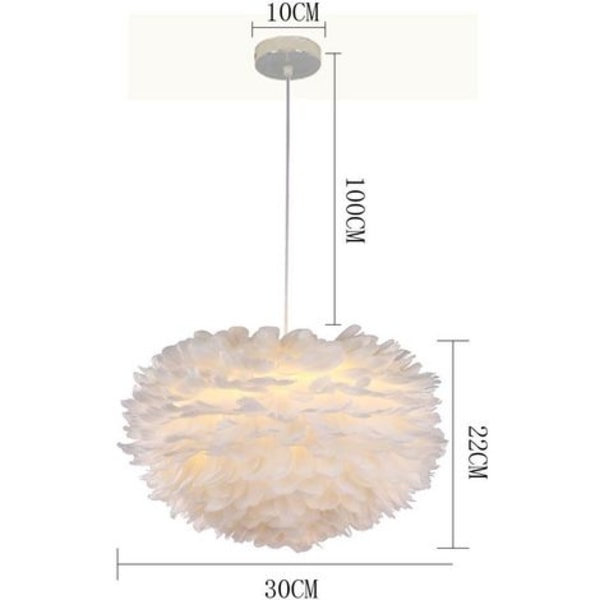 Hvit fjær anheng lysekrone 30CM E27 40W for barn