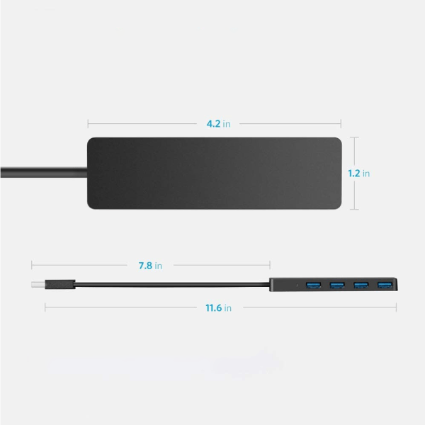 4-Portars USB 3.0 Hubb, Ultra-Slim Data USB Hubb Laddning Stöds Inte, för MacBook, Mac Pro, Surface Pro, XPS, PC, Flash-enhet, Mobil HDD