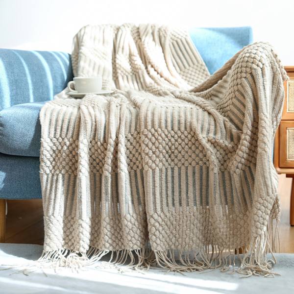 Sängöverkast Boho filt Mjuk stickad filt Vändbar filt Gosig filt Soffa filt Sofffilt Överkast Khaki 130 x 150 cm