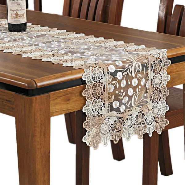 Floral Pattern Embroidered Lace Table Runner Polyester