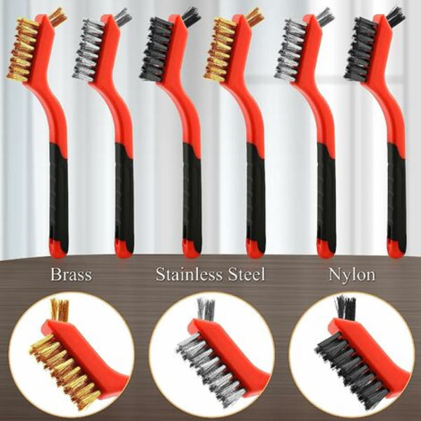 Trådbørste sæt, 6 messing/rustfrit stål/nylon tråd børster til