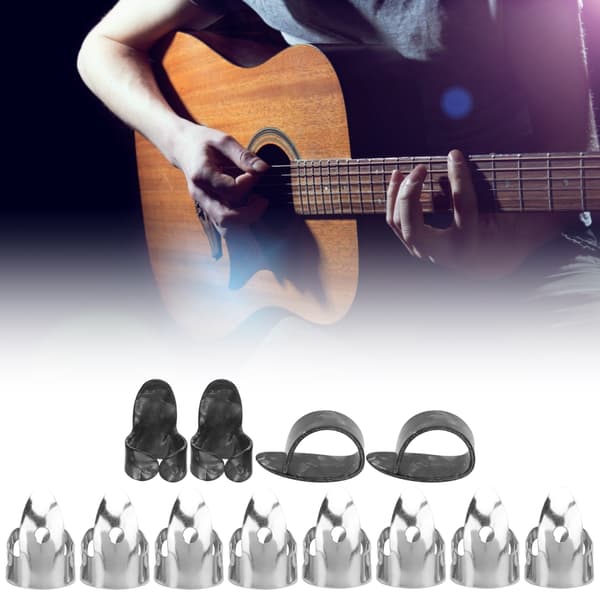 12 stk Fingerplukker Metall Celluloid Indeks Tommelbeskyttere Gitarspill Tilbehør Utskifting