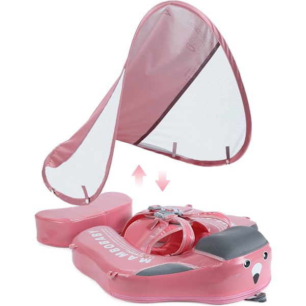 Baby Pool Float med tak, lägg till svans, Mambobaby icke-uppblåsbar babyboj flyta hudvänligt lädermaterial simring ring för 3-24 månader barn