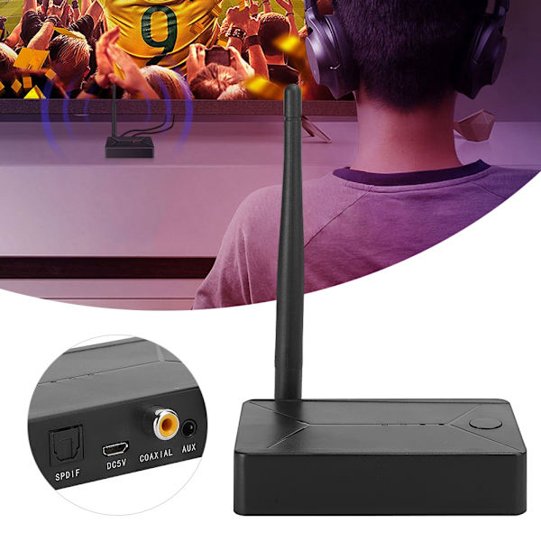 Bluetooth 5.0 -äänenlähetin, kuituakseli 3,5 mm, antennilla ja sovittimella