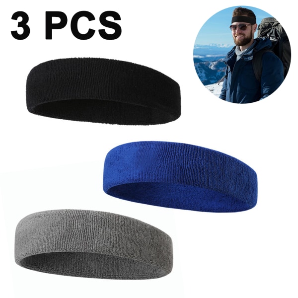 Headbands for Men & Women - Sweat Band Moisture Wicking Cotton Terry Cloth Workout Sweatband for Tennis, Running, Gym, Basketball