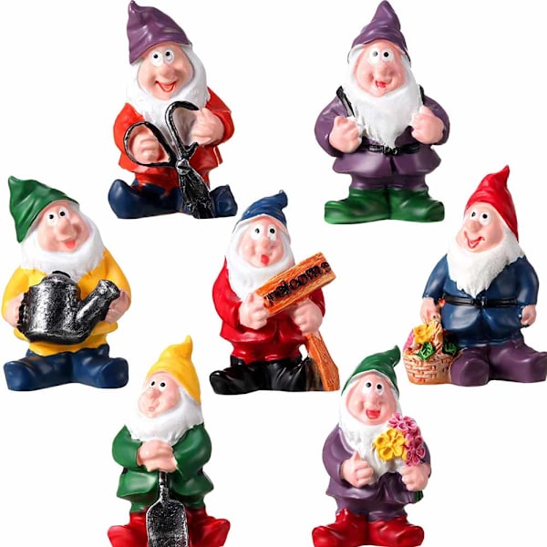 7 stk. Nisseharpiksstatuer Have Mini Dværgstatuer til Spisning