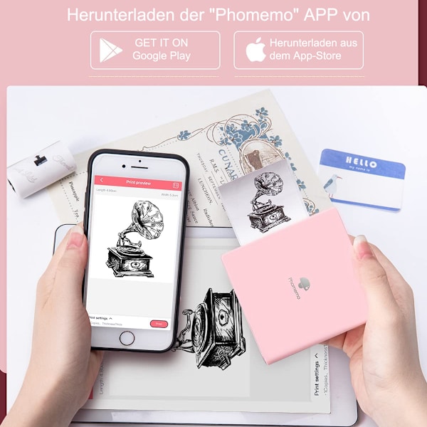 M02 thermal , minivalokuvatulostin älypuhelimeen, kannettava Bluetooth tulostin, yhteensopiva iOS:n ja Androidin kanssa, opiskeluun ja työhön, päiväkirja, tehtävät