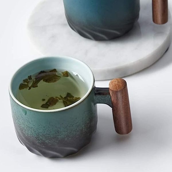 Kaffekopp i trä med handtag, keramisk kaffekopp, kaffepillkopp, keramiskt tekopp, litet keramiskt kaffekopp eller tekopp med 70 ml.