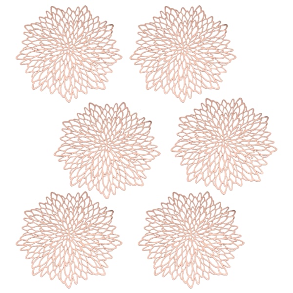 6 Pack Rose Gold Metallinen Pyöreä Placematos Laminoitu Vinyyli Leaf