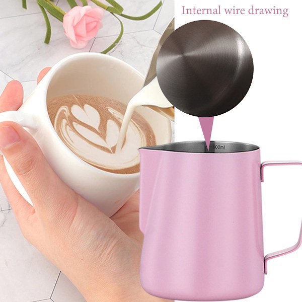 350ml Rustfrit Stål Mælkeskummerkande Kaffe Kop Latte Art Mælkeskummerkande, Pink