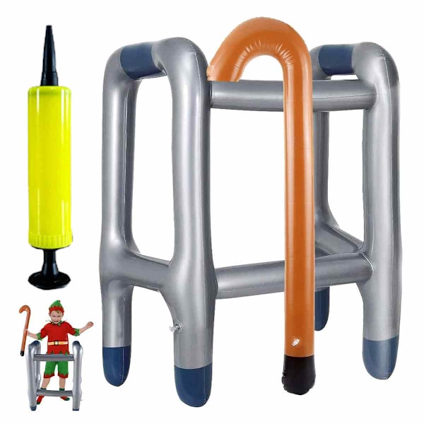 Uppblåsbar Rollator & Käpp Leksak, Uppblåsbar Kostymaccessoar för Gammal Mans Kostym, Roliga Presenter \"Över Kullen\" för Maskeradfester, Firanden &